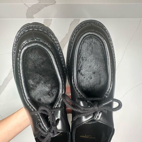 NWT YSL Yves Saint Laurent Black Leather Pony hair Loafers Size EU45 main image 5